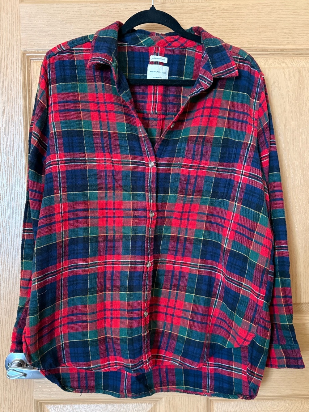 American Eagle Red & Navy Plaid Boyfriend Shirt